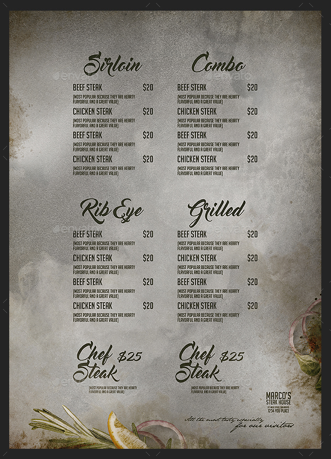 Menu Template Steak House, Print Templates | GraphicRiver