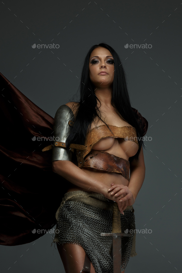 Beautiful female in ancient armor - Stock Photo - Images