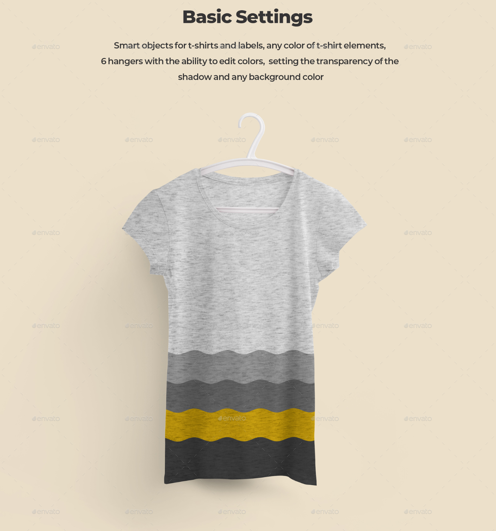 2 Mockups Woman T-shirts On 6 Different Hangers on Yellow Images Creative  Store