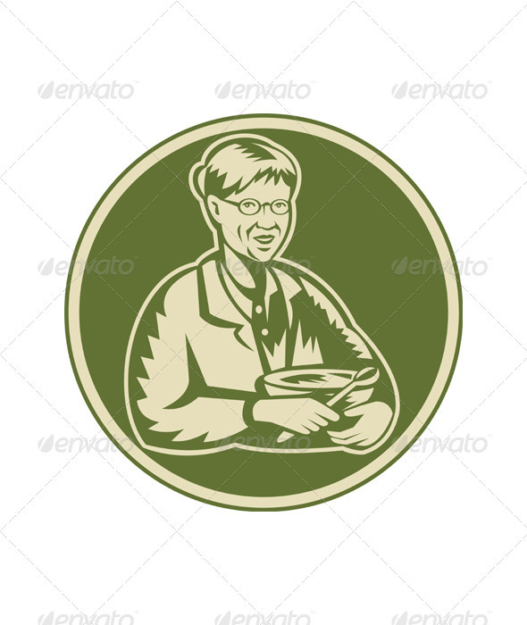 Granny Grandmother Cooking Mixing Bowl - People Characters