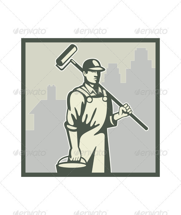 Painter Paint Roller Worker House Retro - Industries Business