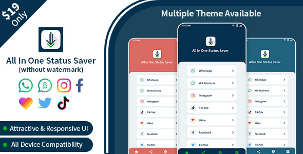 All In One Status Saver - Whatsapp, Whatsapp Business, Instagram, TikTok, Likee, Facebook, Twitter