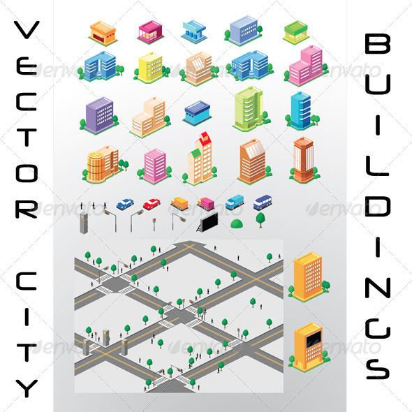 Vector Map Of City Detailed Buildings And Streets - Buildings Objects
