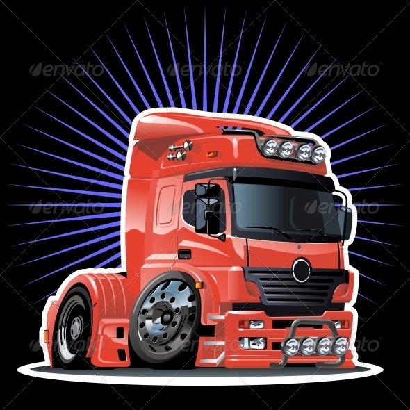 Vector Cartoon Semi Truck - Man-made Objects Objects