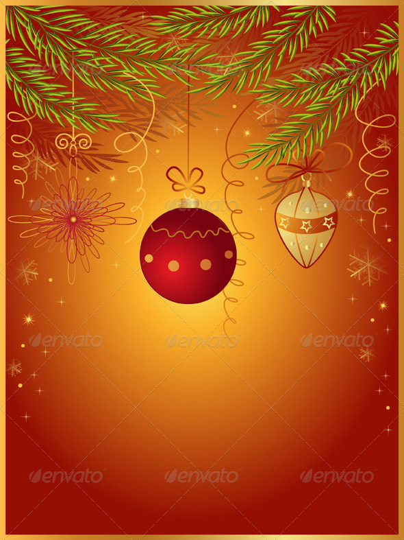 Red Christmas Background with Fir - Christmas Seasons/Holidays