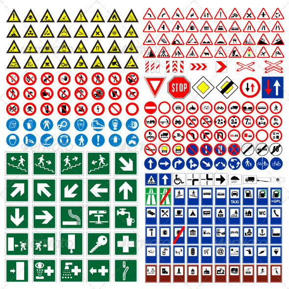 Vector Traffic Roads Signs Mega Pack - Objects Vectors