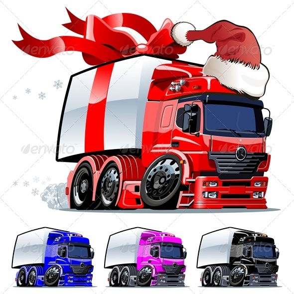 Vector Cartoon Christmas Cargo Truck - Christmas Seasons/Holidays