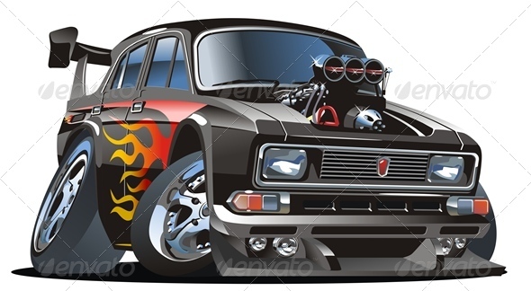 Vector Cartoon Hotrod - Man-made Objects Objects