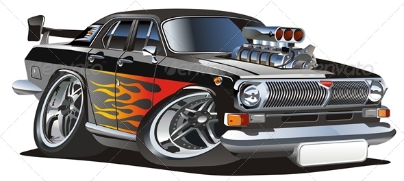 Vector Retro Cartoon Hotrod - Man-made Objects Objects