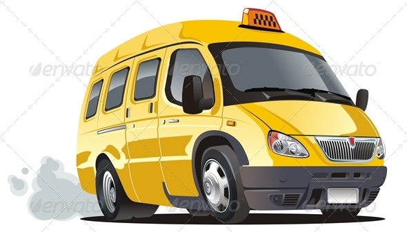 Vector Cartoon Taxi Bus - Man-made Objects Objects