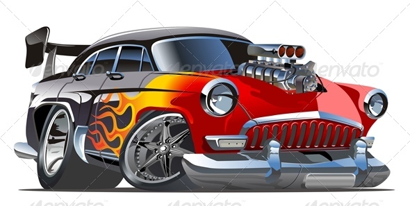 Vector Cartoon Retro Hotrod - Man-made Objects Objects