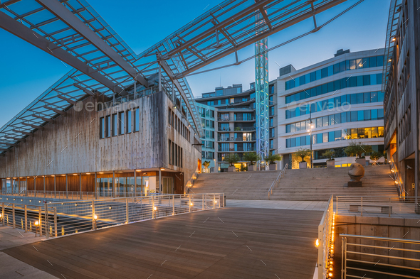 Oslo, Norway. Museum of Modern Art, Residential Multi-storey Houses In Aker Brygge District In - Stock Photo - Images