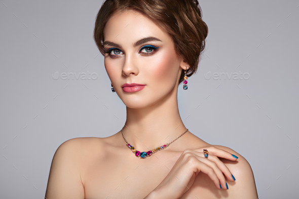 Portrait Beautiful Woman with Jewelry - Stock Photo - Images