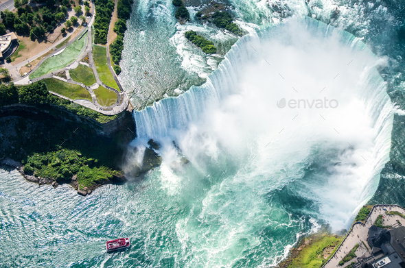 Niagara waterfall from above, Aerial view of Niagara waterfall. - Stock Photo - Images