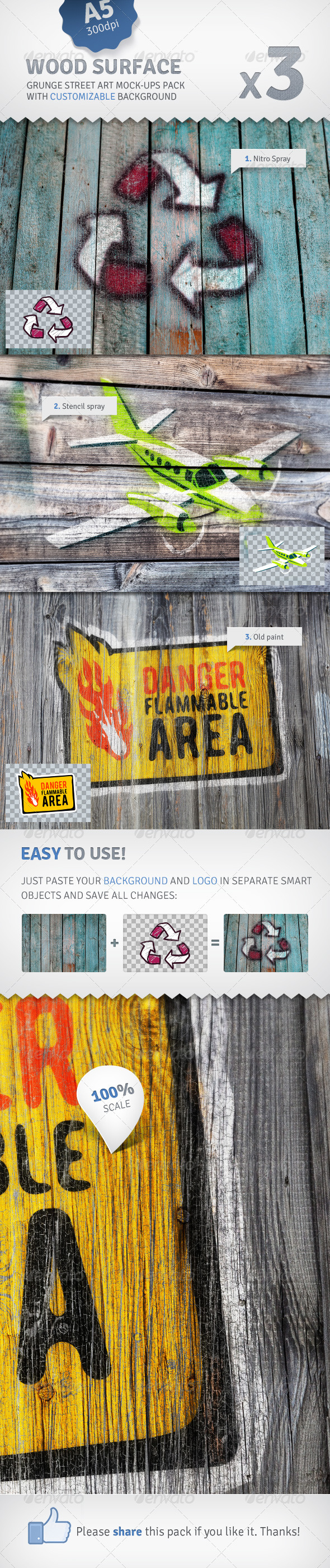 Old Wood - 3 Graffiti Street Art Mockups