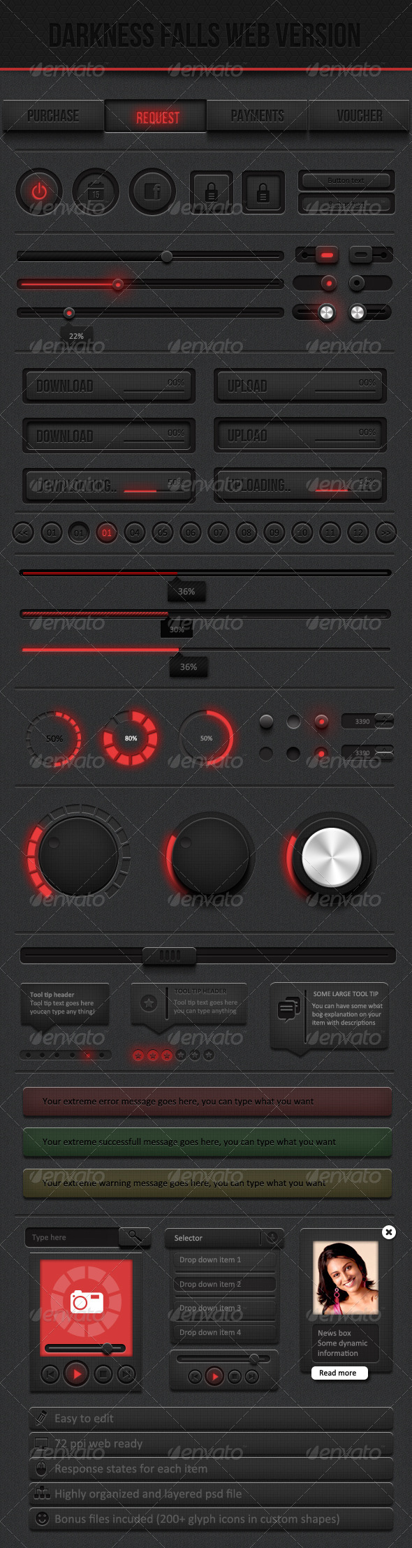 Dark Web UI kit - Darkness Falls Web Version - User Interfaces Web Elements