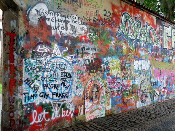 wall covered of graffiti in the city