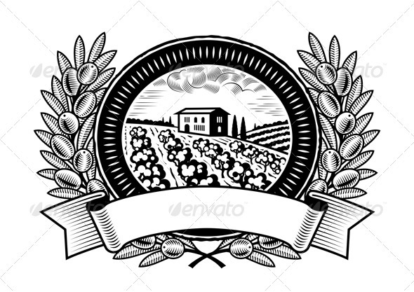 Olive Harvest Label Black And White - Decorative Symbols Decorative