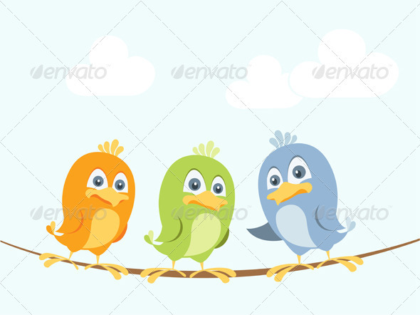 Cartoon Birds Chatting On A Wire - Animals Characters