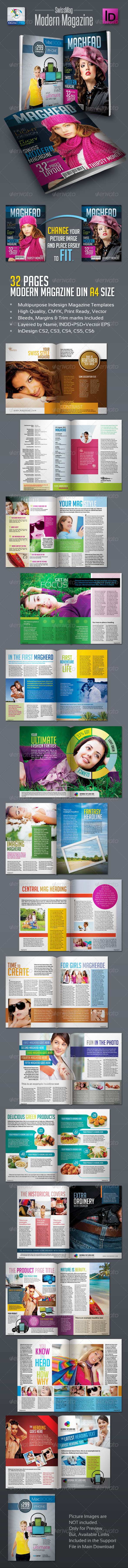 SwissMag Modern Magazine Templates 32pages - Magazines Print Templates