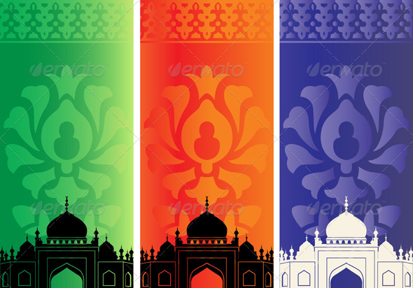 Islamic banners with mosque silhouette - Travel Conceptual