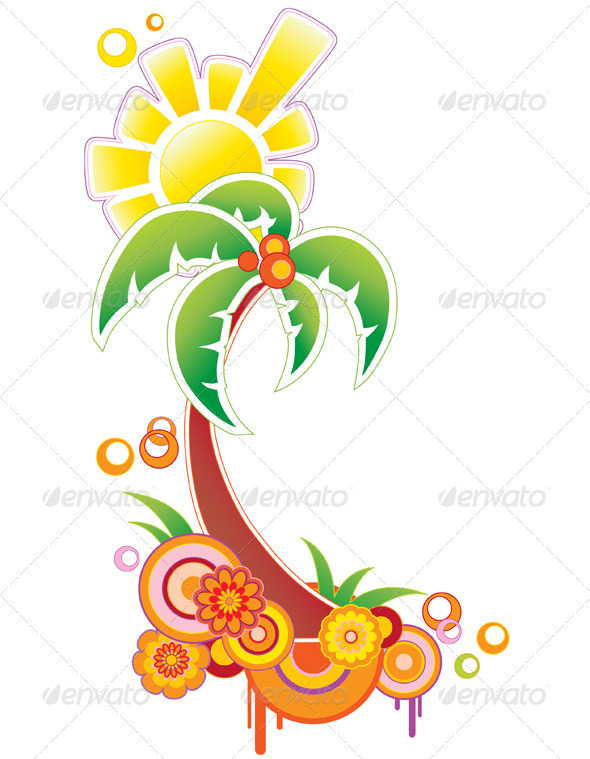 Background with Palm and Sun
