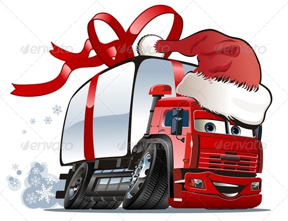 Cartoon Christmas Cargo Truck - Christmas Seasons/Holidays