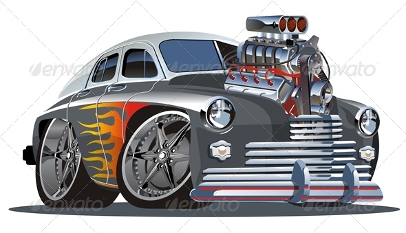 Retro Cartoon Hotrod - Man-made Objects Objects