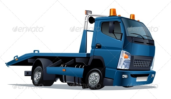 Vector Cartoon Tow Truck - Man-made Objects Objects