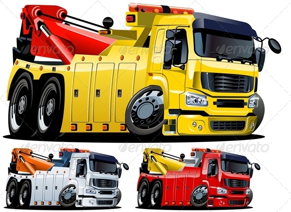 Vector Cartoon Tow Truck - Man-made Objects Objects
