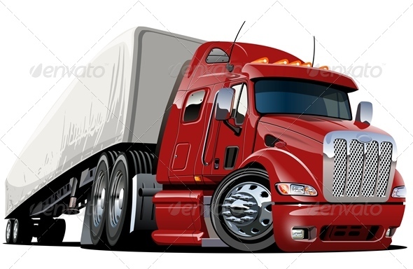 Cartoon Cargo Semi Truck - Man-made Objects Objects