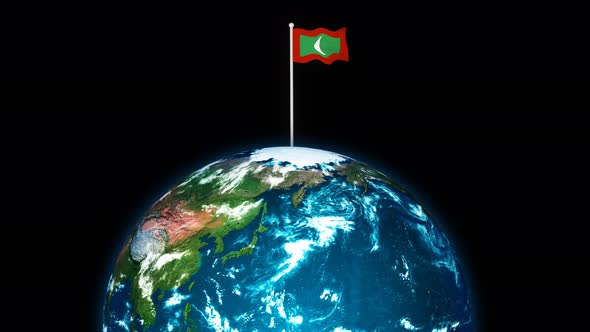 Maldives National Flag Flying On 3d Rotated Planet Earth alt