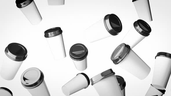 Falling Disposable Beverage Cups On a Bright White Background