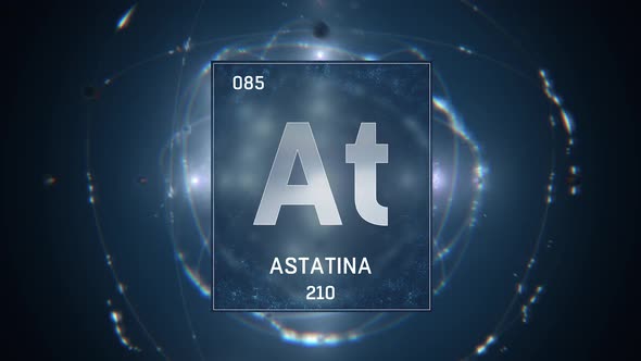 Astatine as Element 85 of the Periodic Table on Blue Background in Spanish Language