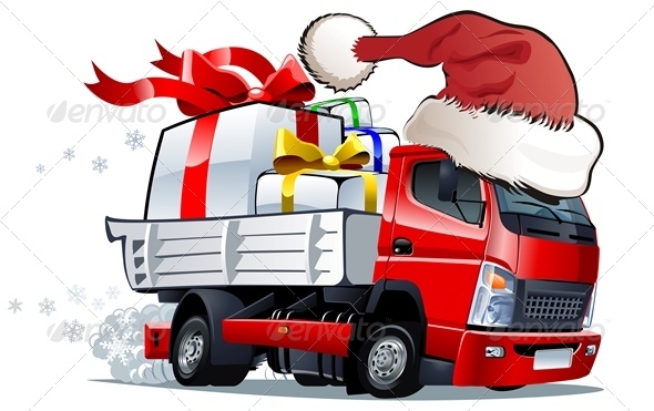 Cartoon Christmas Truck - New Year Seasons/Holidays