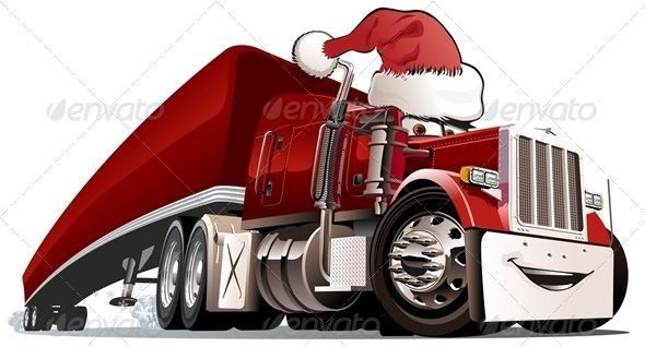 Cartoon Christmas Cargo Truck - Christmas Seasons/Holidays