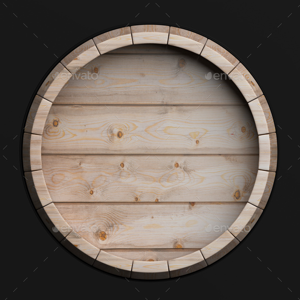 Wooden barrel top view isolated on black background 3d illustration - Stock Photo - Images