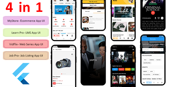 4 in 1 Flutter App UI Template in Flutter