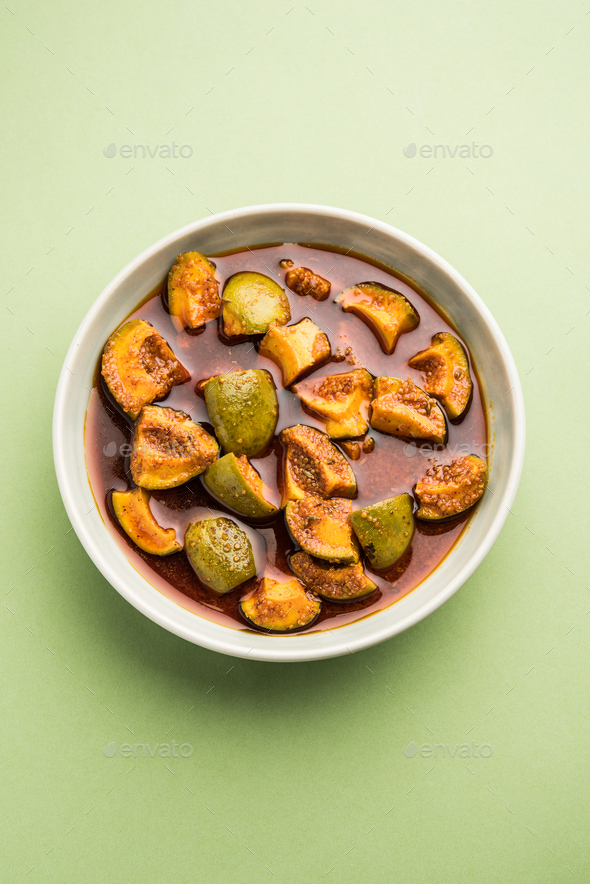 Indian Homemade Raw Mango Pickle Or m Ka Achar Or Kairi Loncha In A Bowl Stock Photo By Stockimagefactory