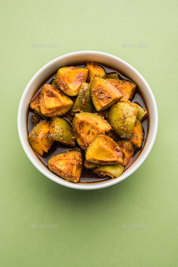 Indian Homemade Raw Mango Pickle Or m Ka Achar Or Kairi Loncha In A Bowl Stock Photo By Stockimagefactory