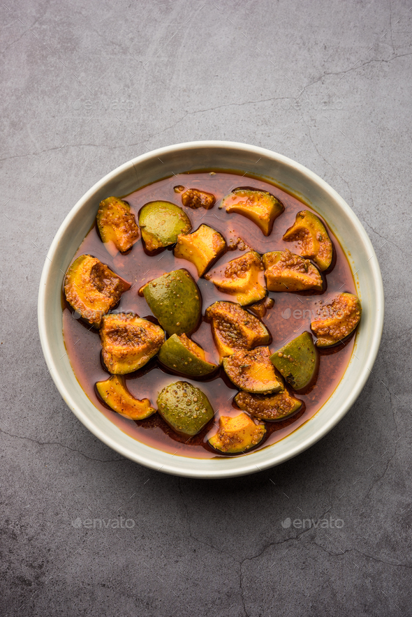 Indian Homemade Raw Mango Pickle Or m Ka Achar Or Kairi Loncha In A Bowl Stock Photo By Stockimagefactory