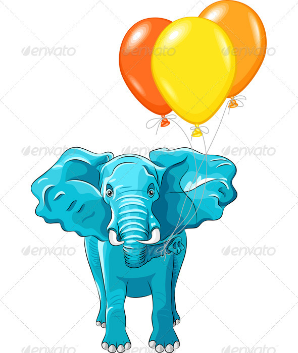 Vector blue African Elephant with Baloons