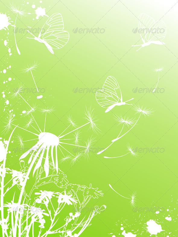 Background with Dandelion and Butterflies - Flowers & Plants Nature