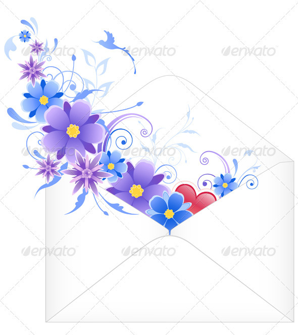 Envelope with Blue Flowers - Decorative Symbols Decorative