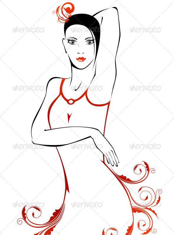 Fashionable Girl with Floral Ornament - People Characters