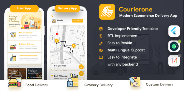 Courier Delivery App| Custom Courier App| User App + Delivery App| Flutter Template| Courierone|