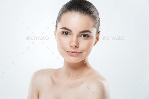 Woman skin face , beautiful healthy skin care female portrait, clean face without makeup,