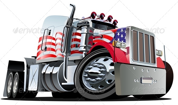 Vector Cartoon Semi Truck - Man-made Objects Objects