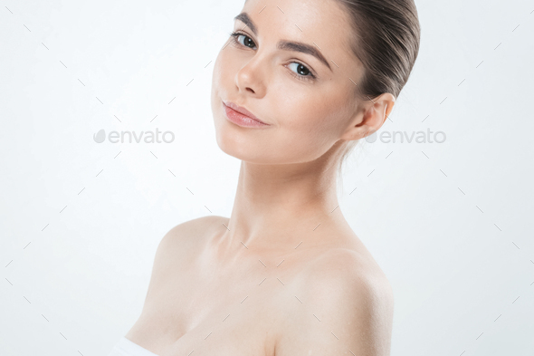 Woman skin face , beautiful healthy skin care female portrait, clean face without makeup,