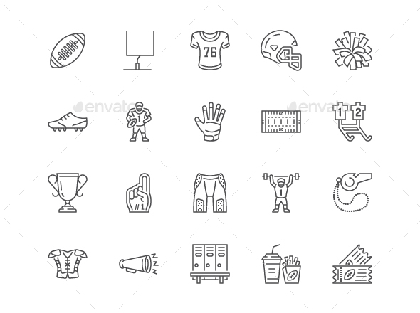 American Football Line Icons by nadiinko